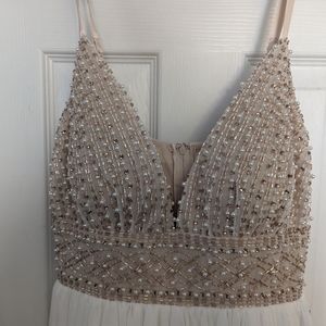 Say Yes to the Prom Dress - White with tan beading size 9